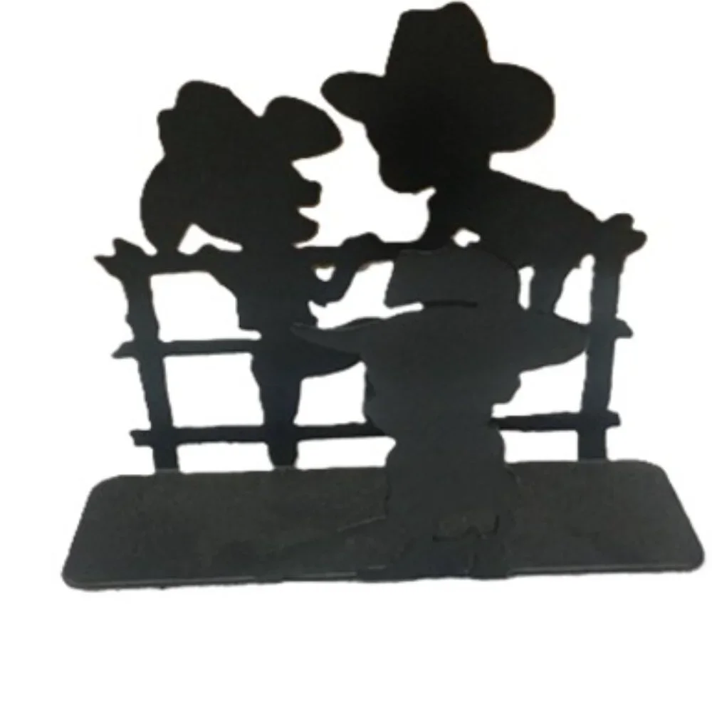 Black Metal Three Cowboys on Fence Letter Holder 7 1/4